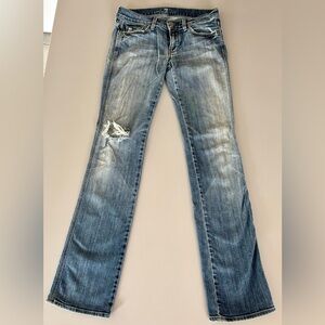 7 For all mankind -distressed style JEANS size 27 - embelishments on rear.